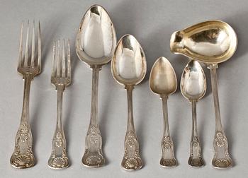 PARTI BESTICK, 22 delar, silver, Engelsk snäckmodell, 1856-1905. Vikt tot 1368g.