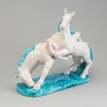 GOLDSCHEIDER, an earthenware craquelure glazed sculpture of horses, Austria.