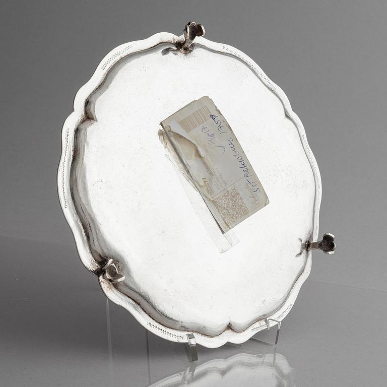 A Russian silver salver/dish, unclear maker's mark, assay master Ivan Frolov, St. Petersburg, 1759.