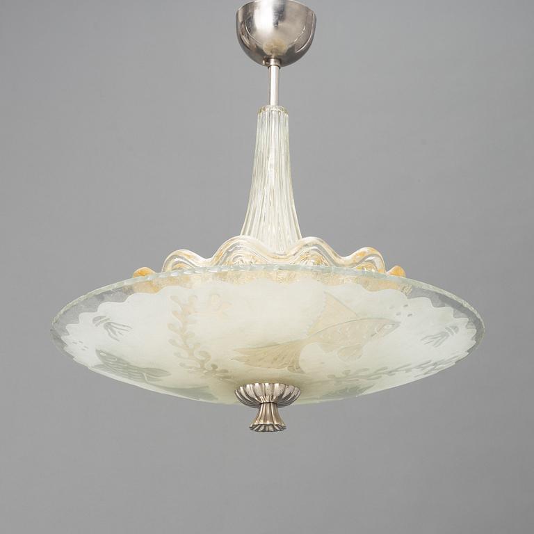 A ceiling lamp, Orrefors, 1940's.