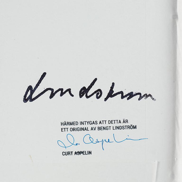 Bengt Lindström, akryl på papper, stämpelsignerad samt intygad a tergo av Curt Aspelin, 1970-tal.