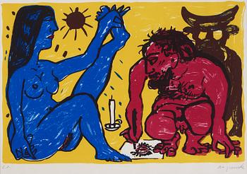 A.R Penck, färglitografi.