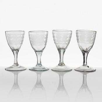 Starkvinsglas, 20 stycken, sengustavianska, olika manufakturer.