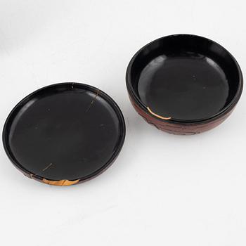 A Japanese lacquer tray and box with cover, 19th Century.