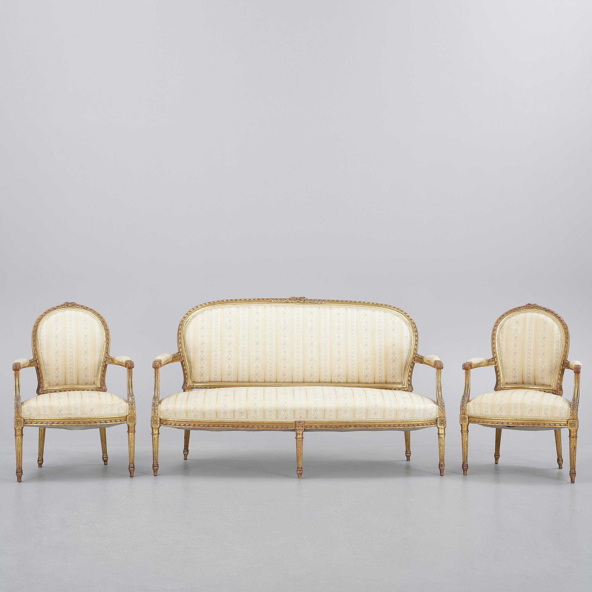 SALONGSGRUPP, 3 delar, gustaviansk stil, 1900-talets första hälft.