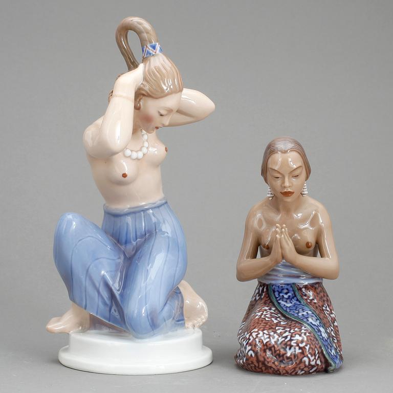 FIGURINER, 2 st, porslin, Dahl Jensen, Royal Copenhagen, 1900-tal.