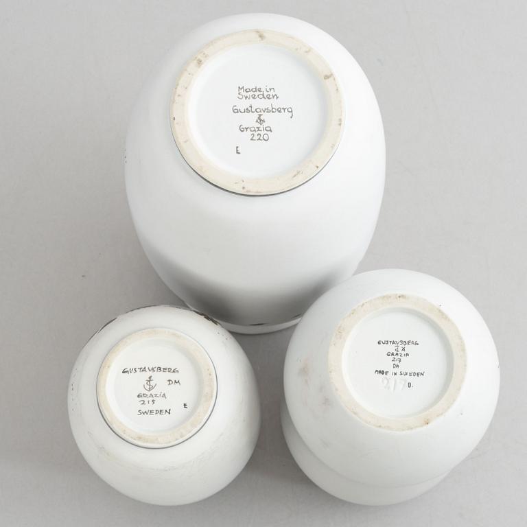 Stig Lindberg, a set of three "Grazia" vases, stoneware, Gustavsberg, 1946-69.