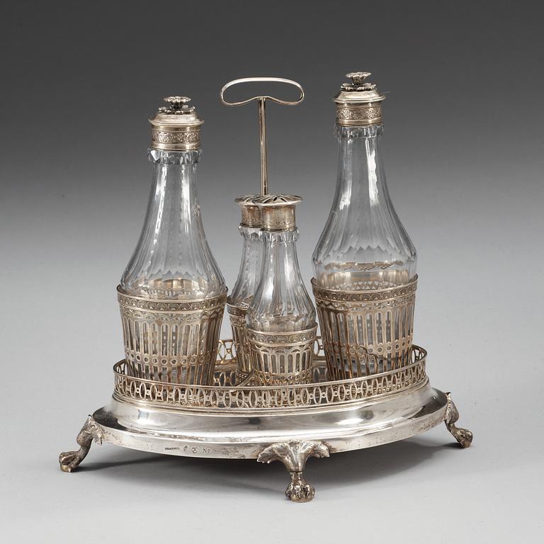 A Swedish 18th century silver cruet-set, makers mark of Pehr Zethelius, Stockholm 1795.