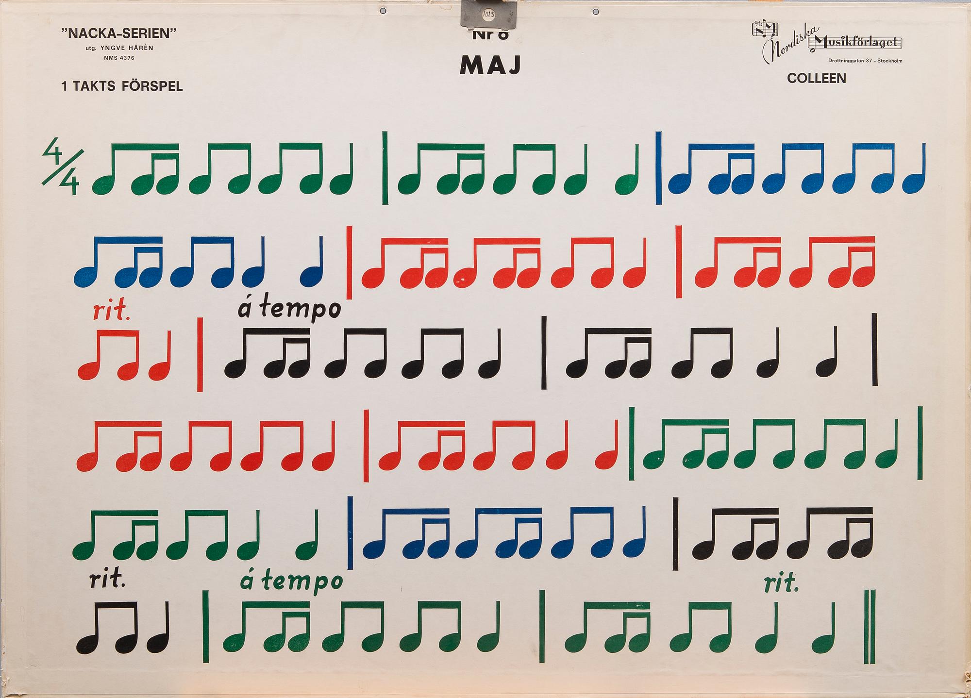 A SET OF 7 SCHOOL POSTERS, Nodiska Musikförlaget, Stockholm Sweden, mid 1900s.