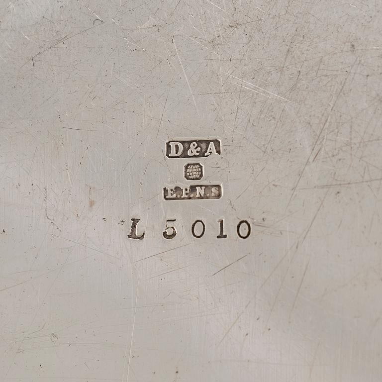 A set of four silver plated entree dishes, England.