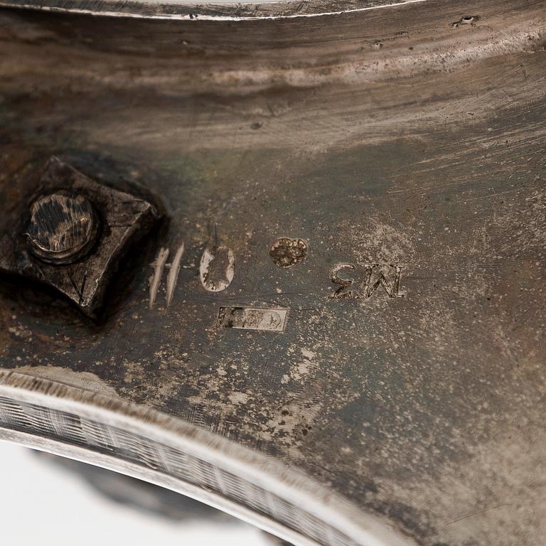 An Empire Style silver sugar bowl with lid, maker's mark of Carl Gustaf Herpel, Stockholm 1818.
