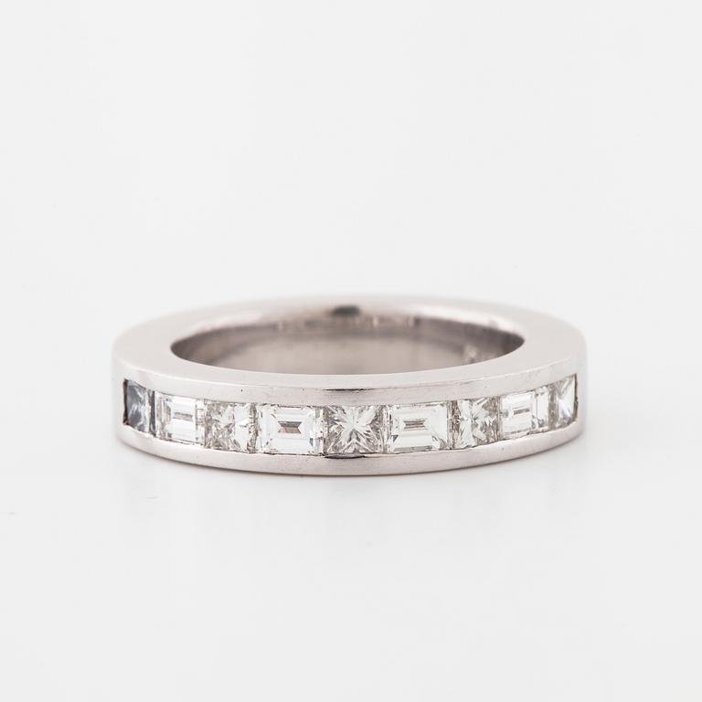 A princess- and baguette-cut diamond ring.