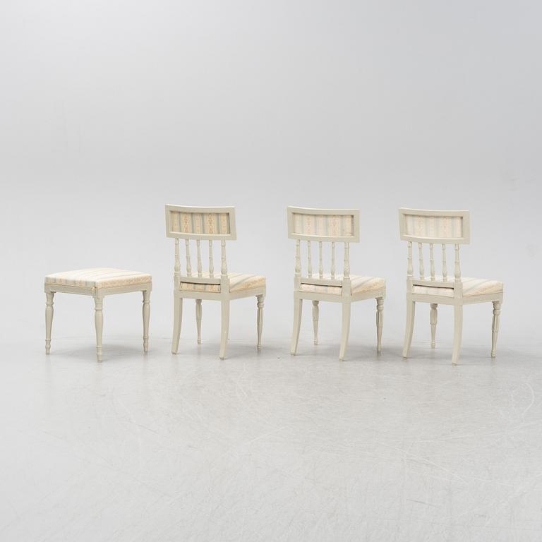 Stolar 3 st samt pall, sengustaviansk stil omkring år 1900.