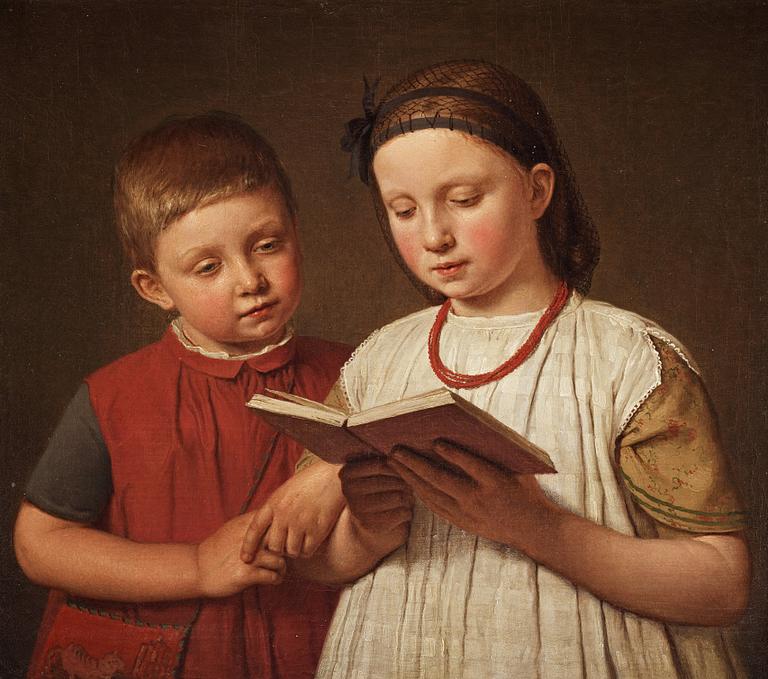 Christen Købke, "To læsende børn (Two reading children)".