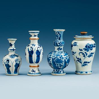 1894. A set of four blue and white miniature vases, Qing dynasty, Kangxi (1662-1722).