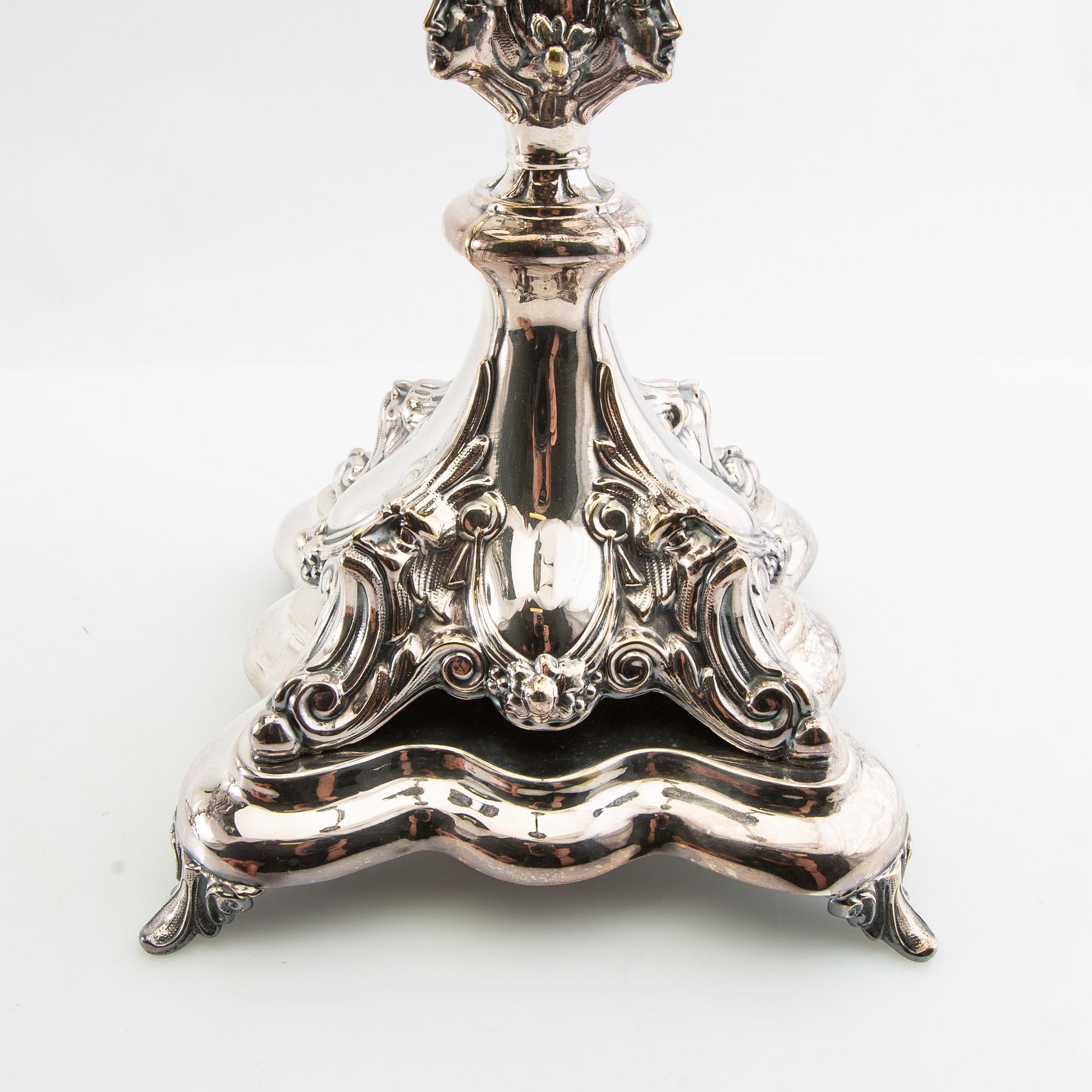 Candelabra, a pair, Rococo style, silver-plated, circa 1900.