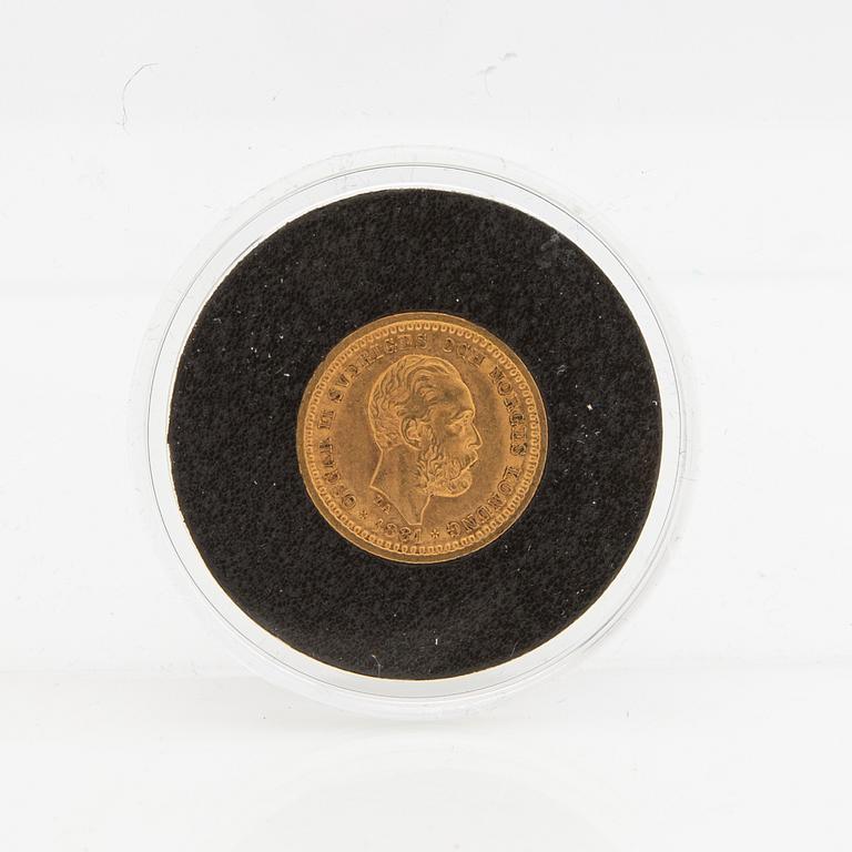 Guldmynt Sverige, Oscar II 5 kr, 1881.