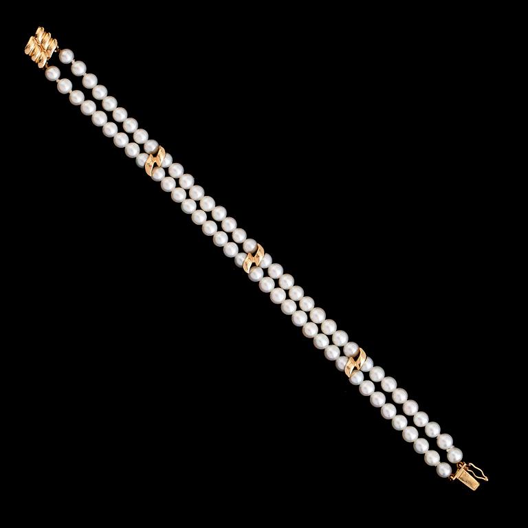 ARMBAND, 14 k guld, odlade pärlor.