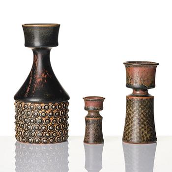 Stig Lindberg, vaser, 3 st, stengods, Gustavsbergs Studio 1965-67.