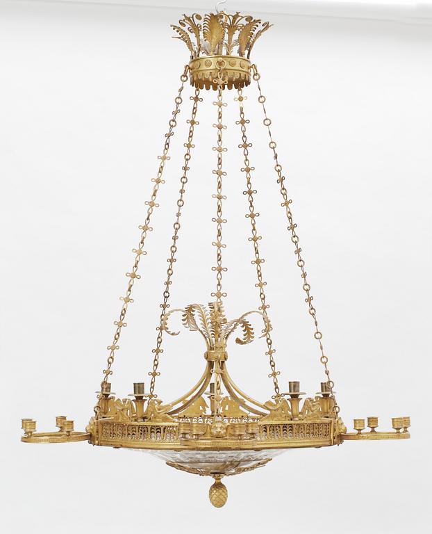 A gilt bronze and glass 25-light hanging lamp, attributed to C. Rossi and A. Schreiber, St Petersburg circa 1815.