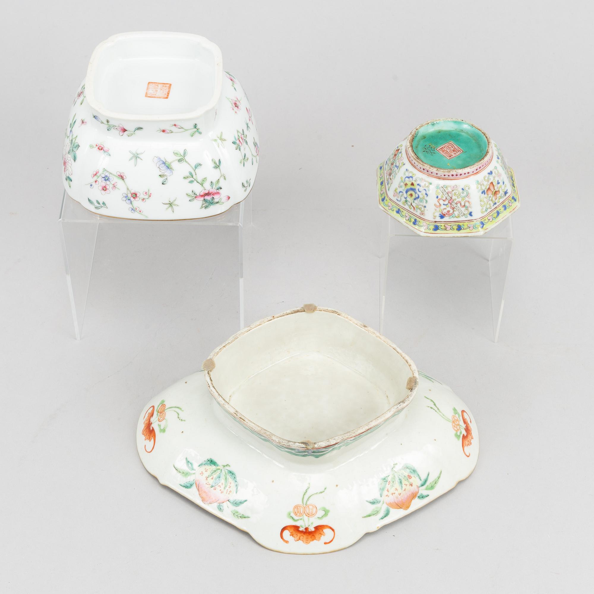 A group of three famille rose bowls, China, 20th Century.