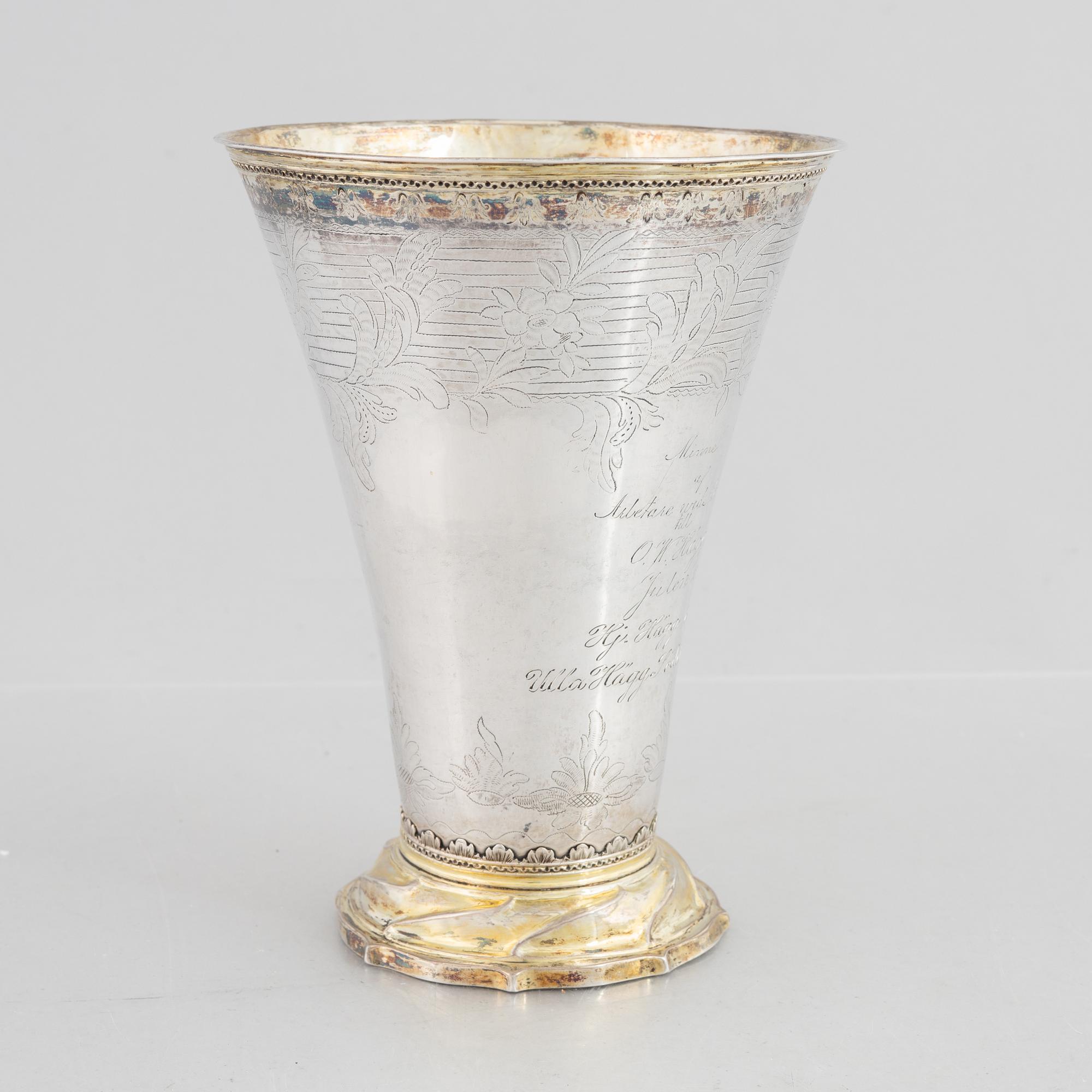 A Swedish parcel-gilt silver beaker, mark of Nils Grubb, Hudiksvall 1781.