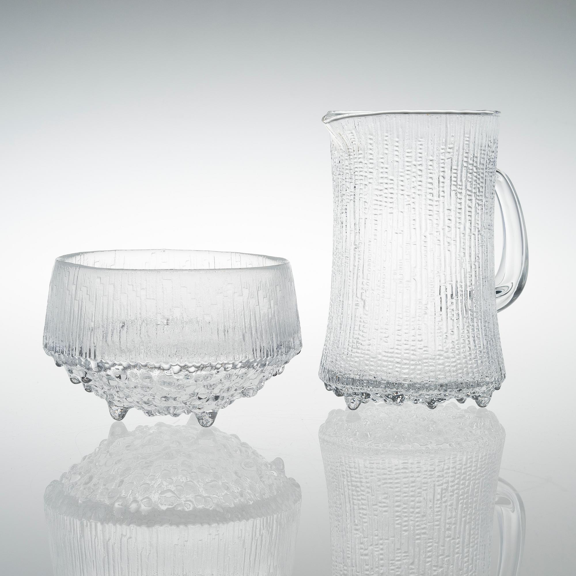 TAPIO WIRKKALA KANNA OCH SKÅL av glas, "Ultima Thule", Iittala.