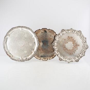 Trays 3 pcs, including England, silver-plated, first half of the 20th century.