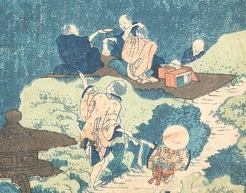 Katsushika Hokusai och Keisai Eisen, efter, färgträsnitt, 2st, Japan, 1900-tal.