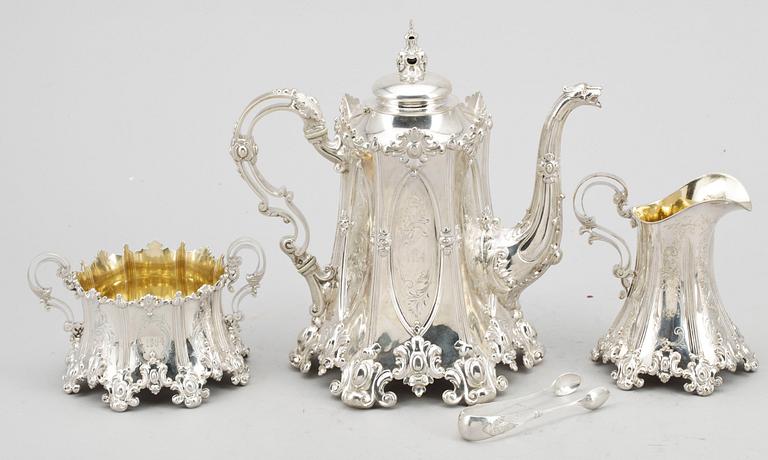 KAFFESERVIS, 3 delar, silver, Guldsmeds aktiebolaget, 1895. Totalikt 1270 gram.