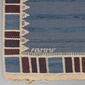 Barbro Nilsson, MATTO, "Salerno blå med enkel bård", flat weave, ca 248 x 167,5 cm, signed AB MMF BN.