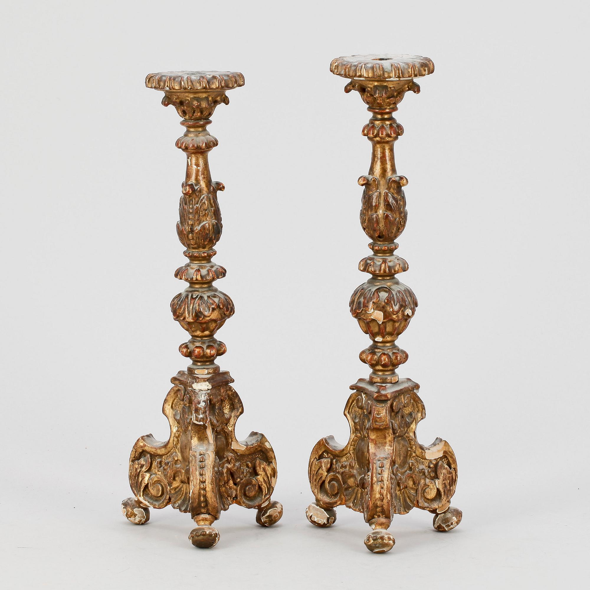 LJUSSTAKAR, ett par, trä, barockstil, sydeuropa, 1800-tal.