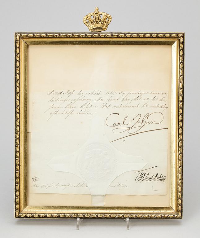 KUNGLIG AUTOGRAF, Konung Karl XIV Johan av Sverige och Norge, 1800-talets första hälft.