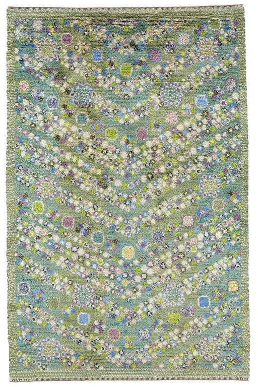 Barbro Nilsson, MATTA, "Violetta grön", tät rya, ca 211,5 x 133 cm, signerad AB MMF BN.