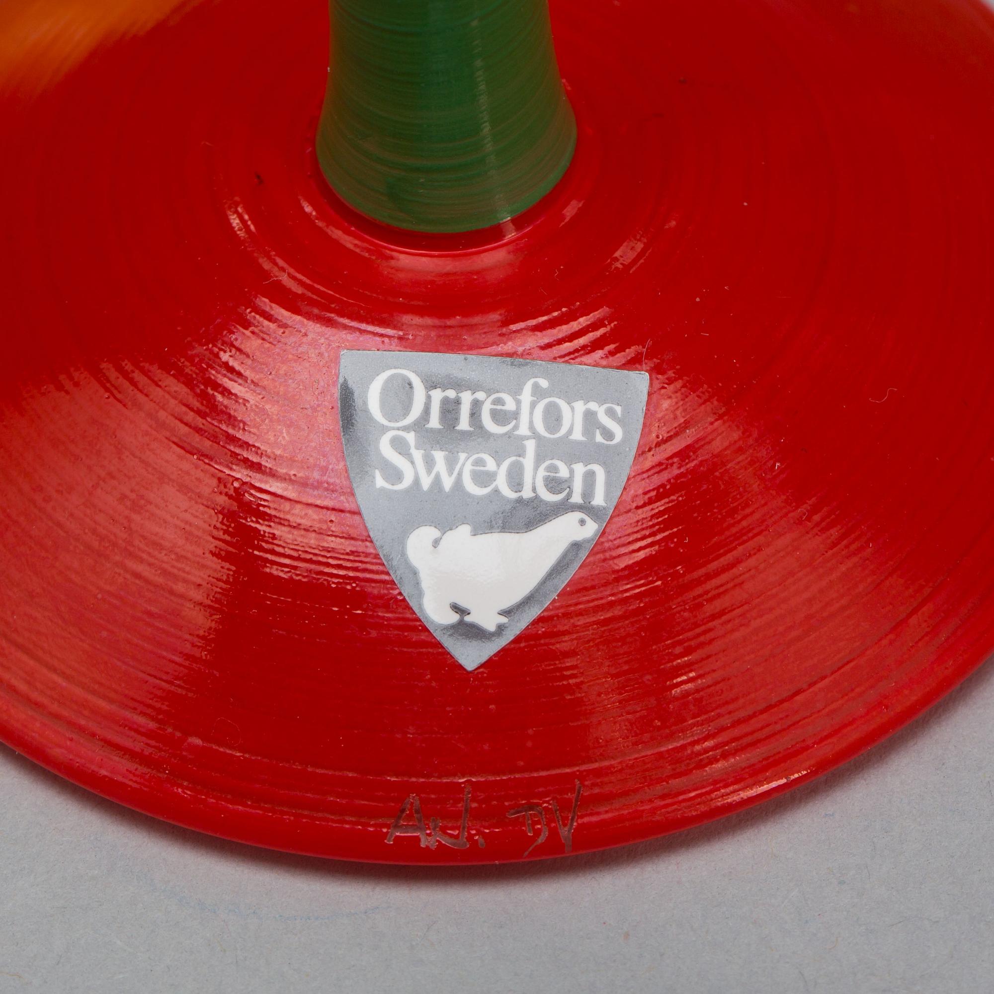 SNAPSGLAS, 6 st. Glas. "Clown", Anne Nilsson, Orrefors, signerade.