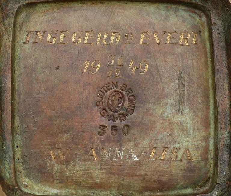 VASER samt LJUSSTAKAR, 3+4 st, diskusmetall och brons, Just Andersen o GAB, 1930/40-tal.