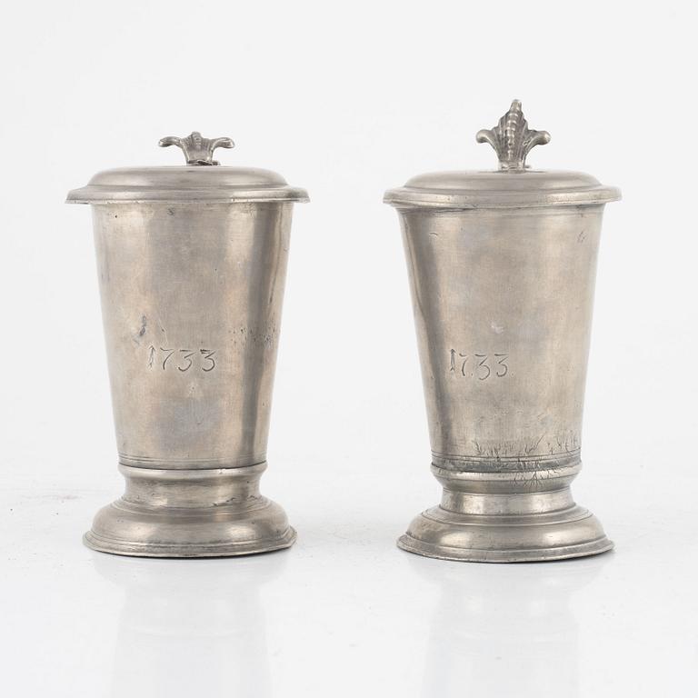 Two  pewter tankards, mark of Lars Lundwall the elder, Jönköping 1733.