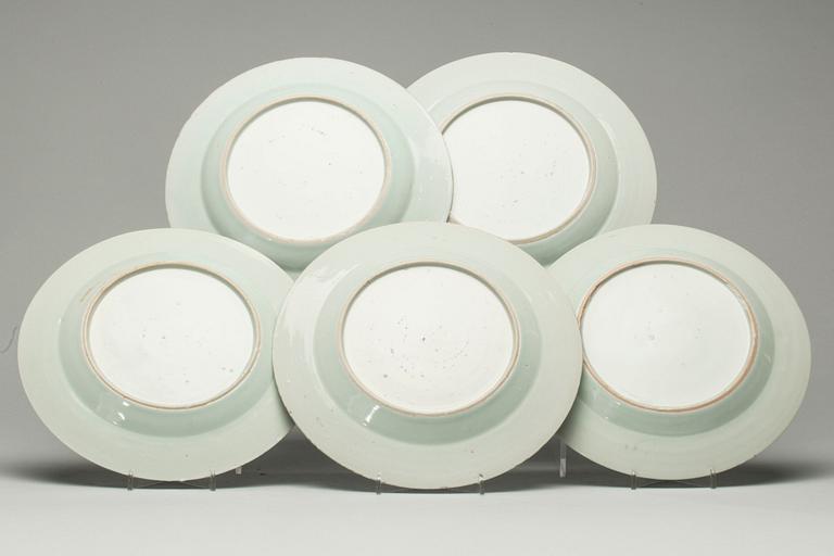 TALLRIKAR, 5 stycken, Kina, omkring 1800.