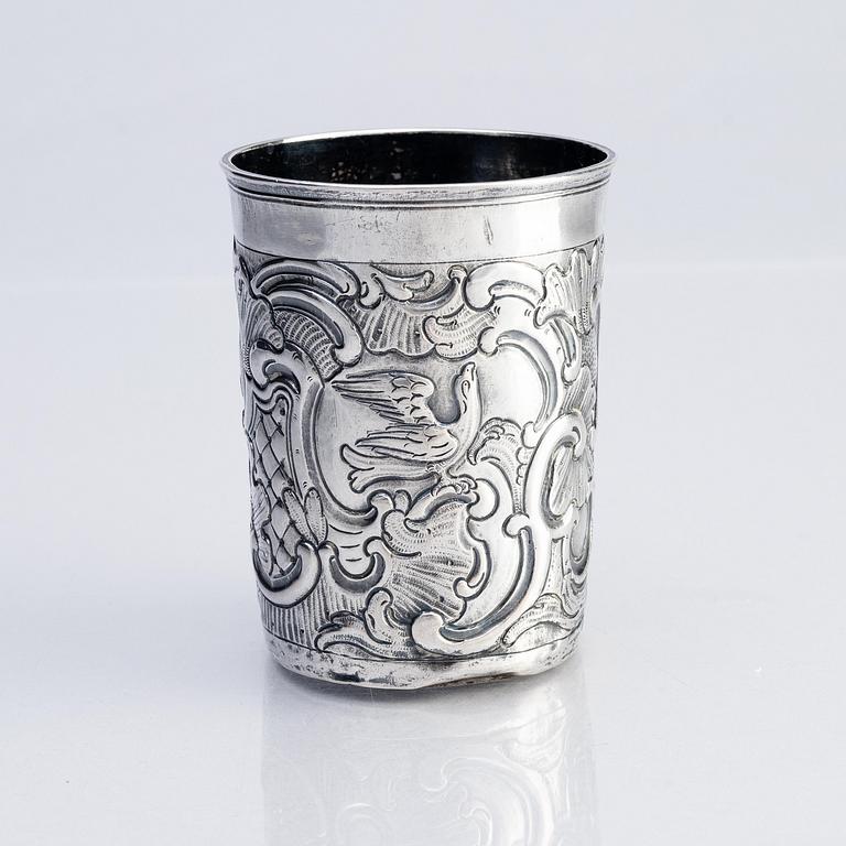 A silver beaker, possibly maker's mark of Pyetr Semenov, unknown assay master B.A (active 1760-1794), Moscow 1767.