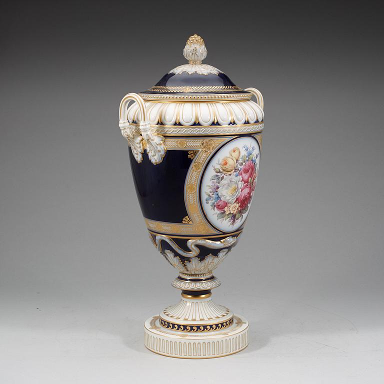 A large Berlin vase with cover, 19th Century.