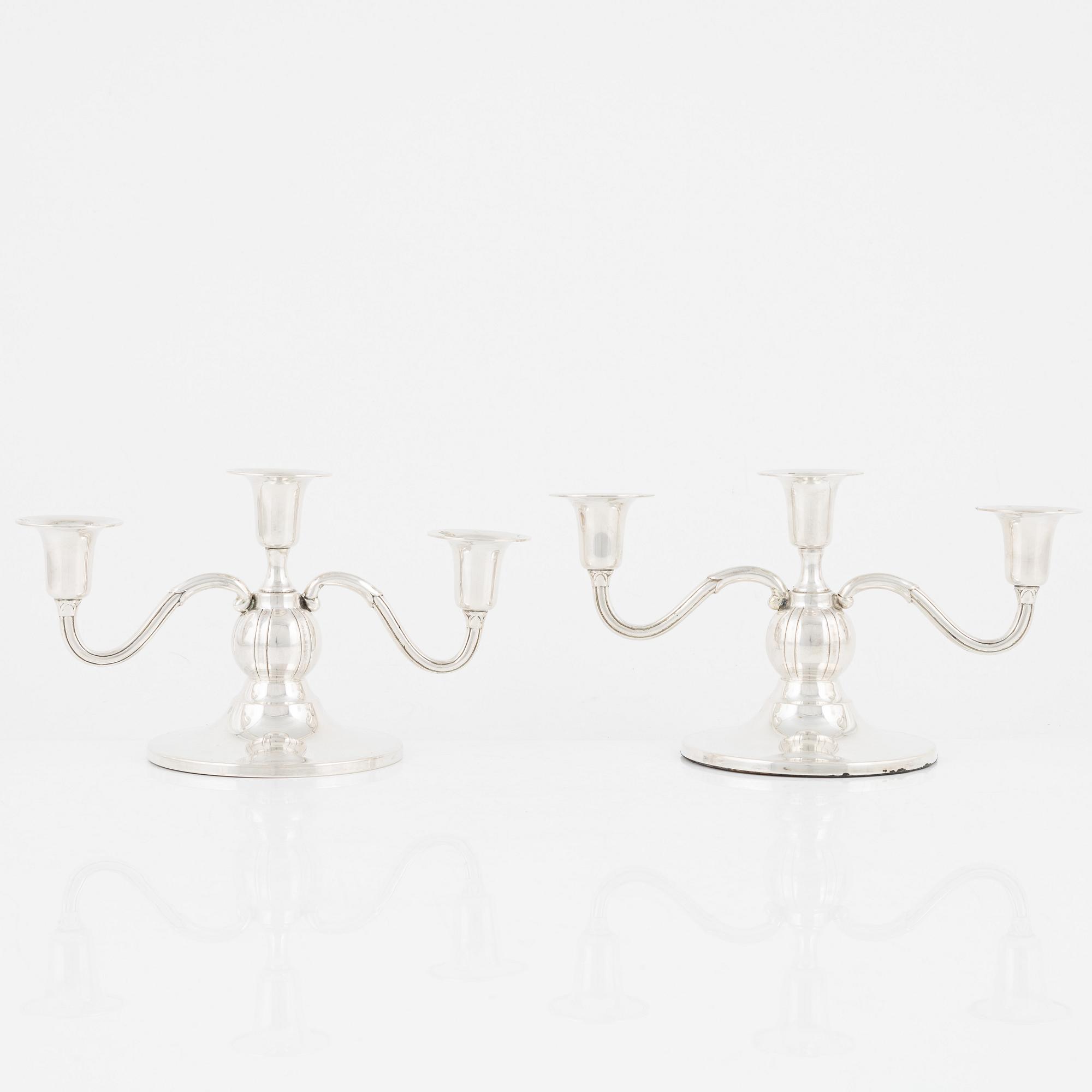 A pair of silver candlesticks, Denmark, 20th Century.