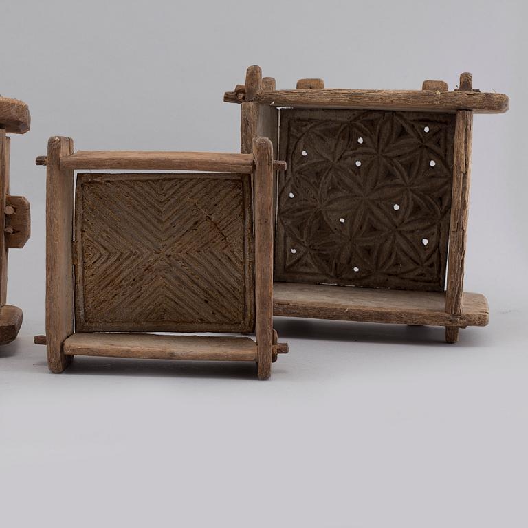 Four handcrafted wooden tins, 19th century.