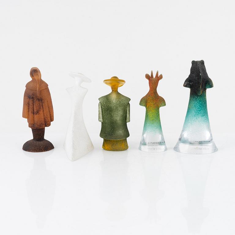 Kjell Engman, figuriner, glas, 5 st, Kosta Boda.