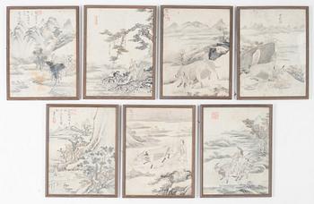 Unidentified artist, seven watercolour paintings, probably Korean first part of the 20th century.