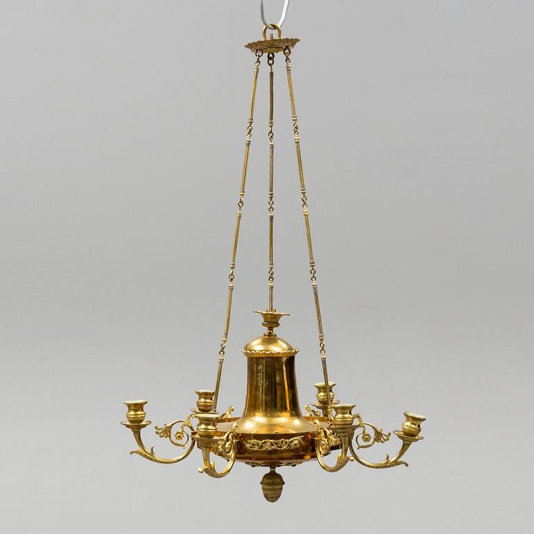 A six-light hanging lamp, late Empire, second half of the 19th century.