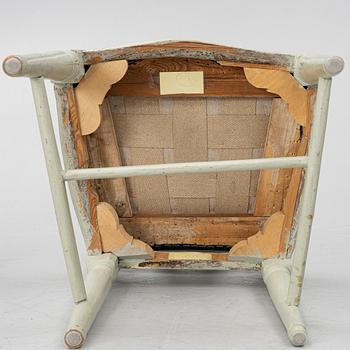 Ten similar Gustavian chairs, Sweden, around the year 1800.