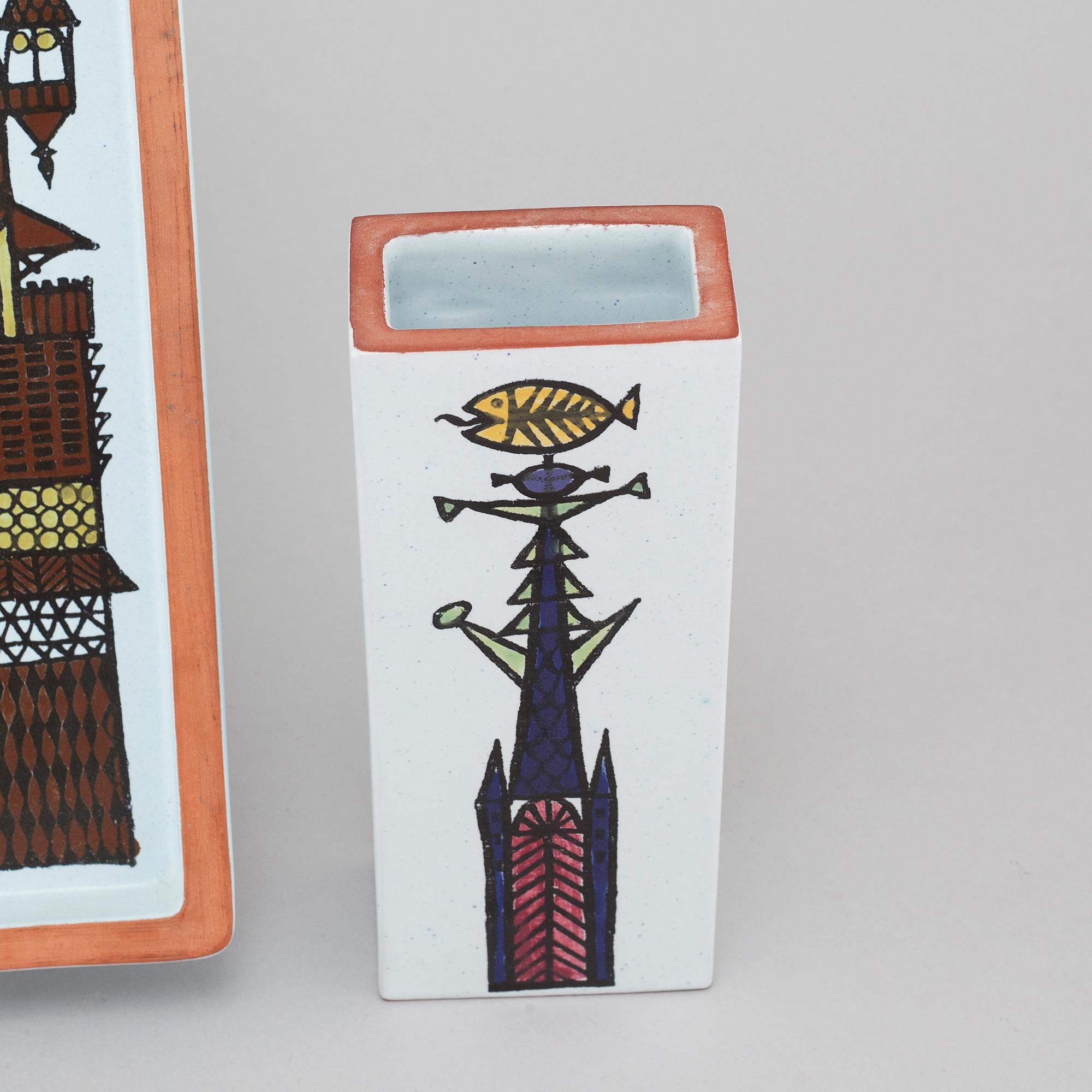 One vase and two dishes from the Karneval collection, designed by Stig Lindberg for Gustavsberg, 20th cenutry.