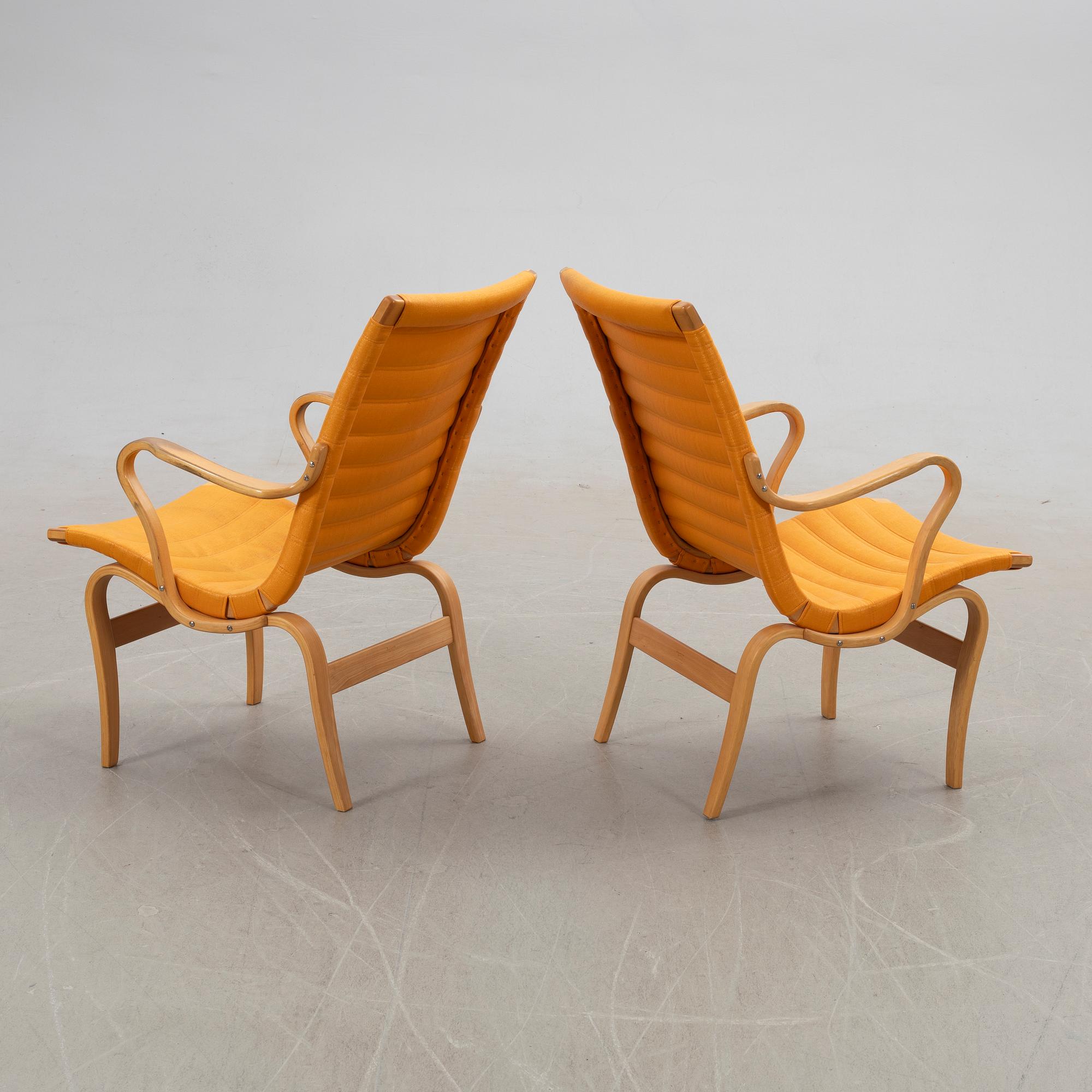 Bruno Mathsson, armchairs 1 pair, "Eva", Karl Mathsson Company, Värnamo, 1973.