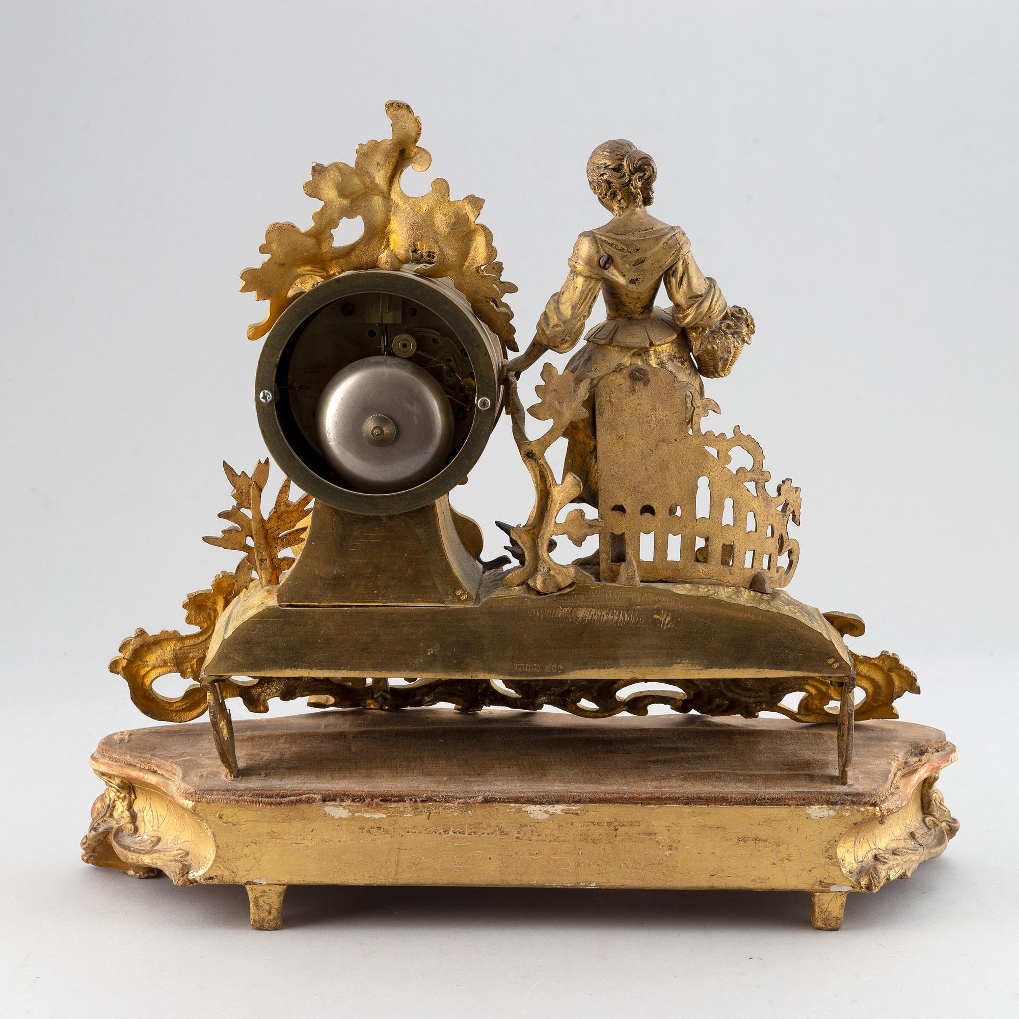 A 19th-century rococo-revival ormolu mantle clock.