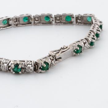 A emerald and single cut diamond bracelet.